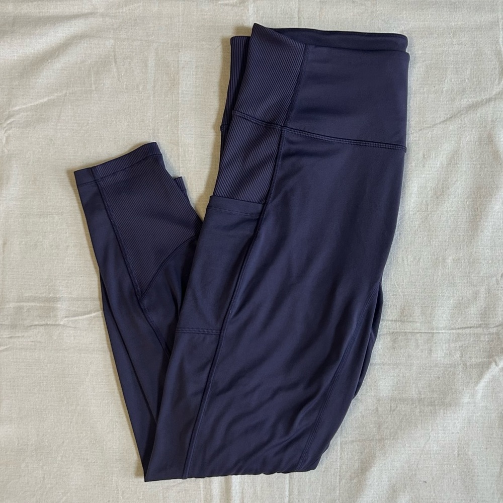 Dark Purple Stretchy Exercise Leggings with Pockets
